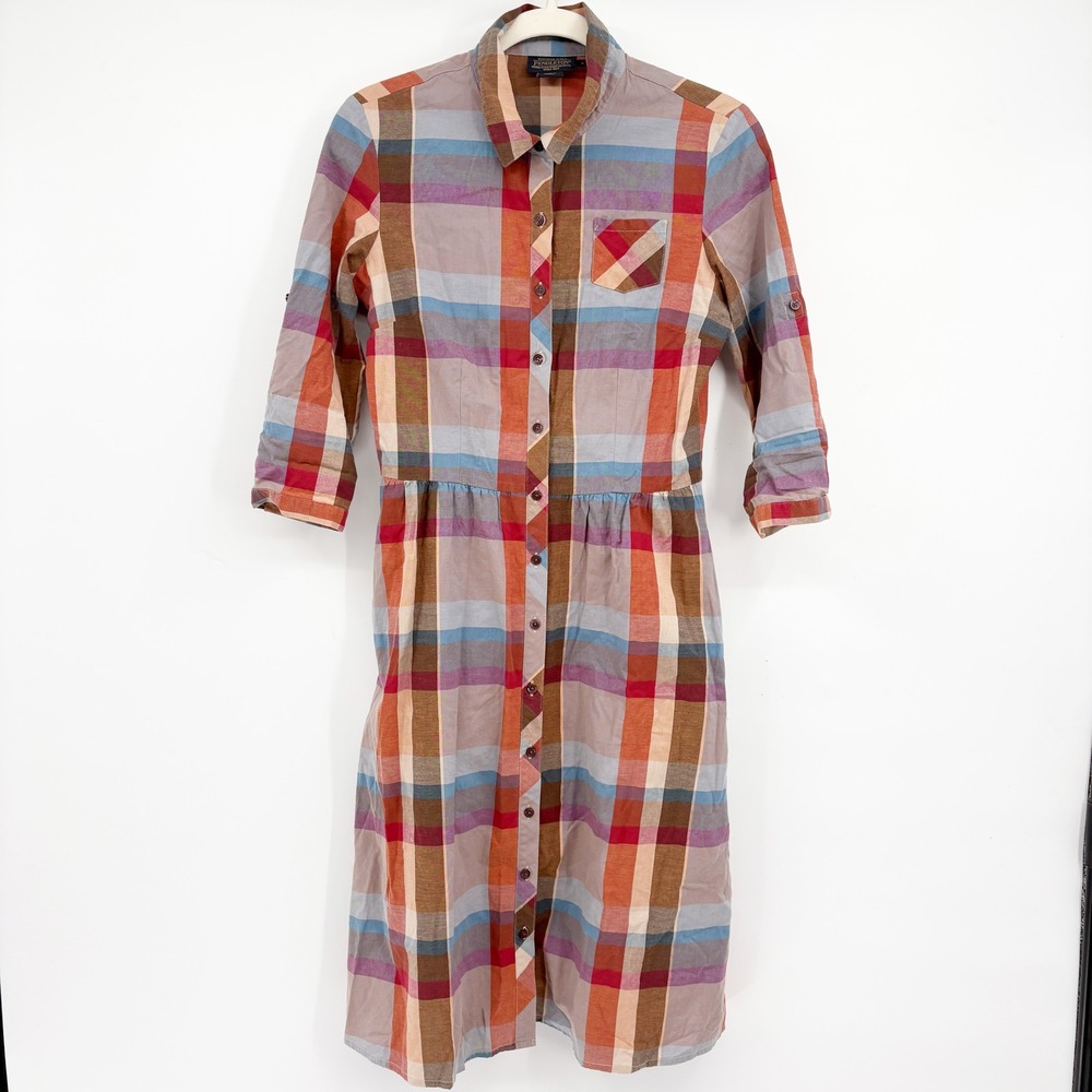 Pendleton Womens Plaid Cotton Roll Tab Sleeve Heritage Preppy Shirt Dress Size 4